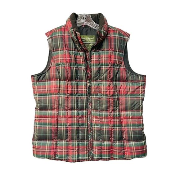 Eddie Bauer Original Puffy Premium Goose Down Men’s L Full Zip Vest Plaid - Picture 1 of 7